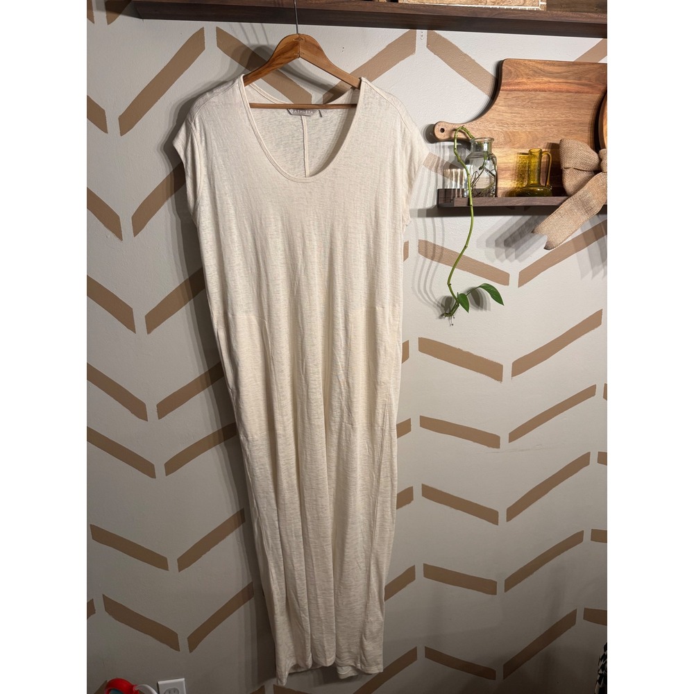 Athleta Maxi Dress Womens Small Cream Slub Knit Pocket Cap Sleeve 405483-00